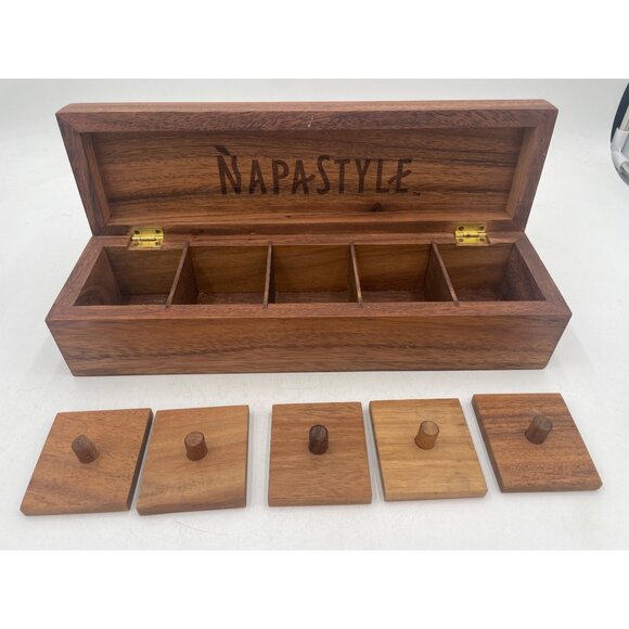 NapaStyle Acacia Wood Spice & Tea Box With Dividers - Picture 10 of 11